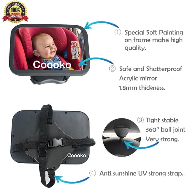 Adjustable Baby Car Mirror with Wide Rear Seat View for Infant / Kids Safety Monitoring