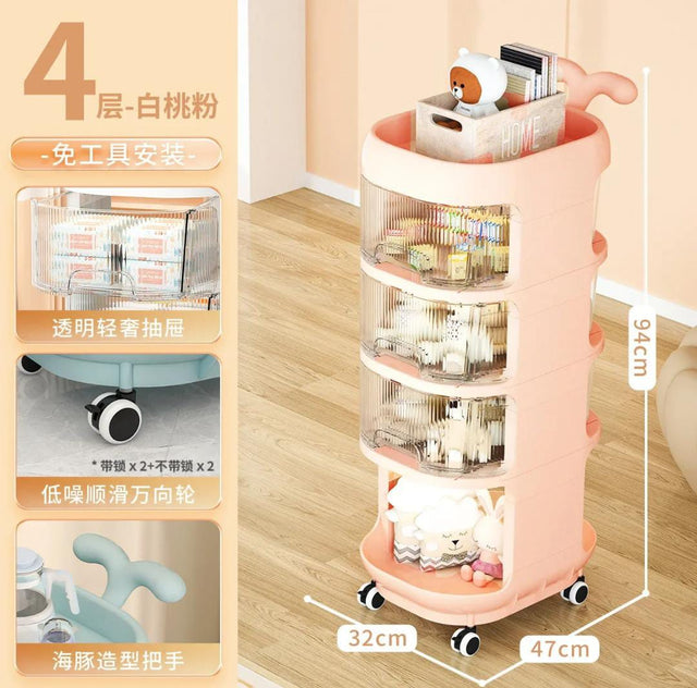 Multiple purposes Baby Supplies Shelf Whale Cart Floor To Floor Multi Story Bedroom Mobile Snack Storage Shelf PP