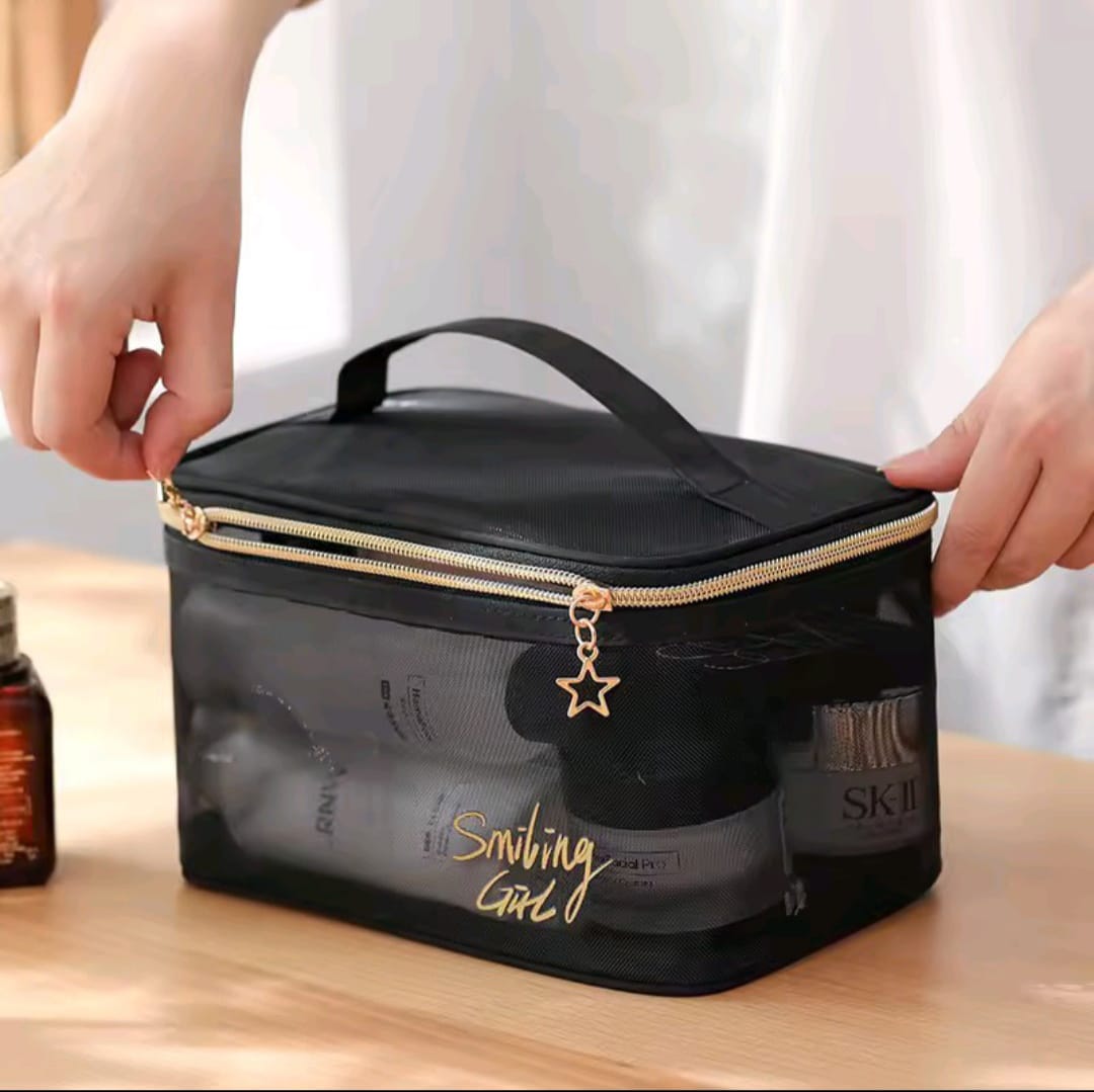 Pretty Transparent Toiletry Bag – Double Zippers, Multifunction Cosmetic Storage Bag