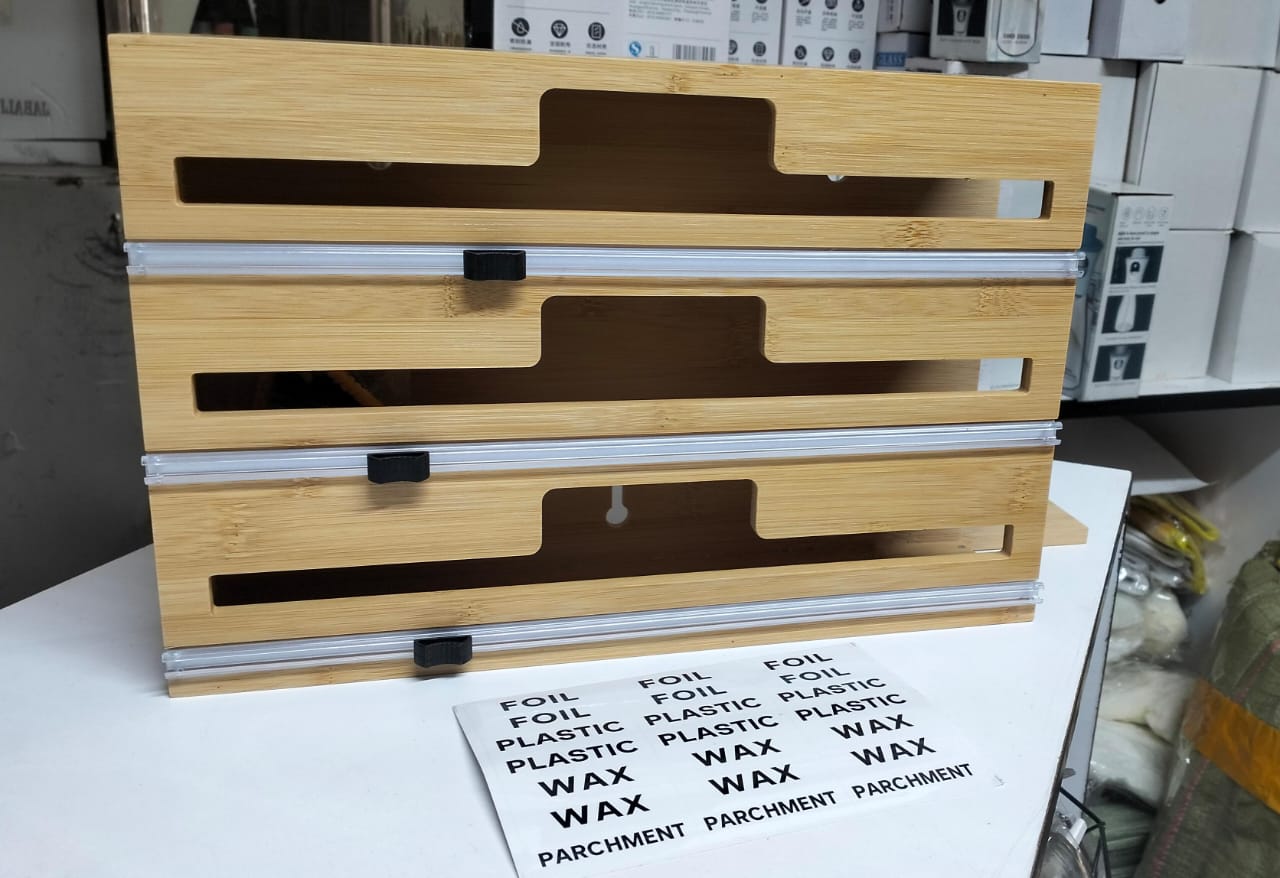 Bamboo wrap dispenser with cutter