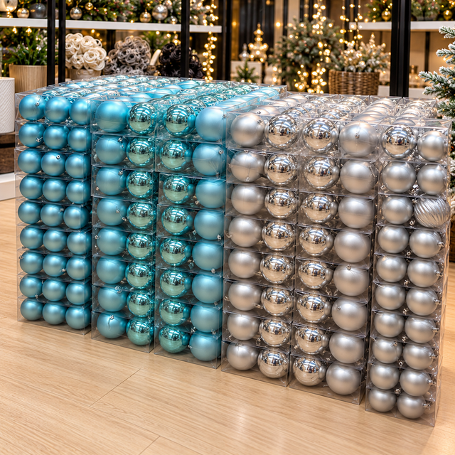 Christmas baubles ice blue and silver 8cm matte and shiny set of 6 — iDecorators Kenya