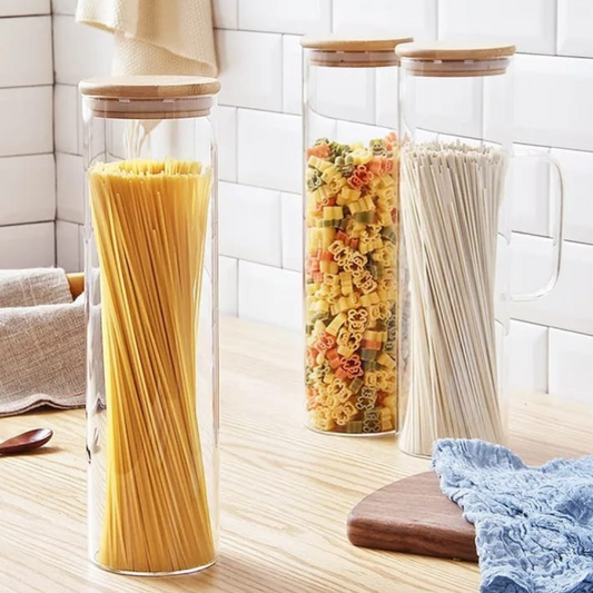 Glass Spaghetti Jar with Bamboo lid and Handle