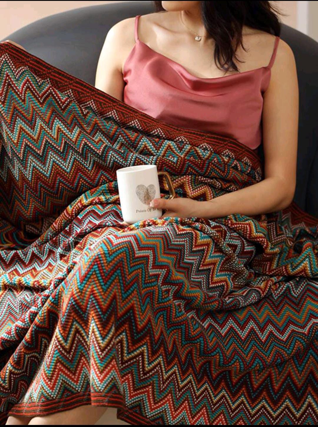 Bohemian Knitted Throw Blanket With Tassel