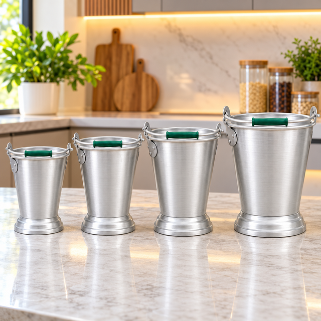 Aluminium Milk Bucket Set with Handles, No. 10, 14, 18 and 23 — 4 Pieces