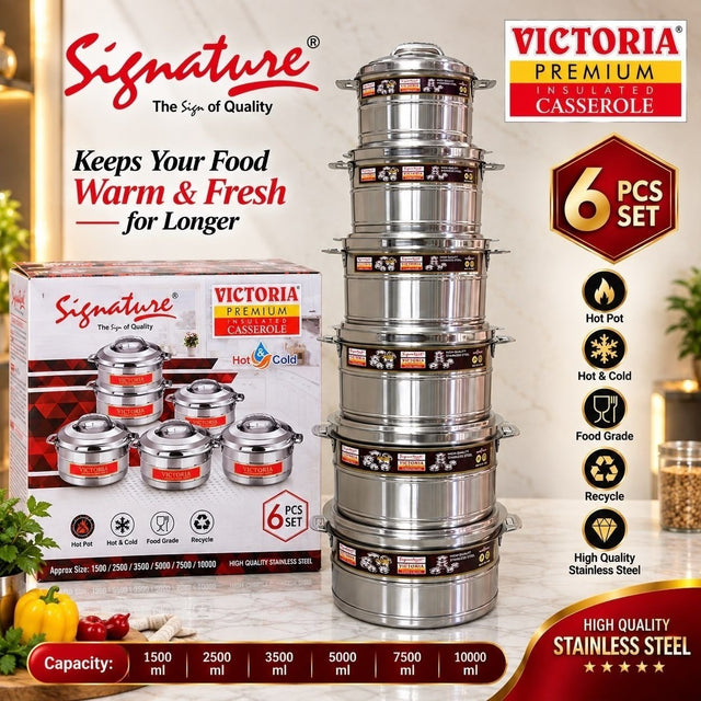 Victoria Stainless Steel Insulated Hotpot Set, 1.5L to 10L — 6 Pieces