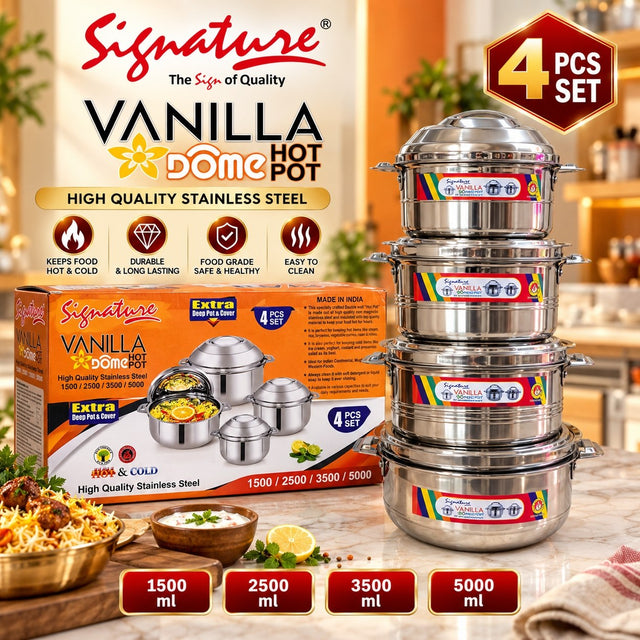 Vanilla Dome Stainless Steel Hotpot Set, 1.5L to 5L — 4 Pieces