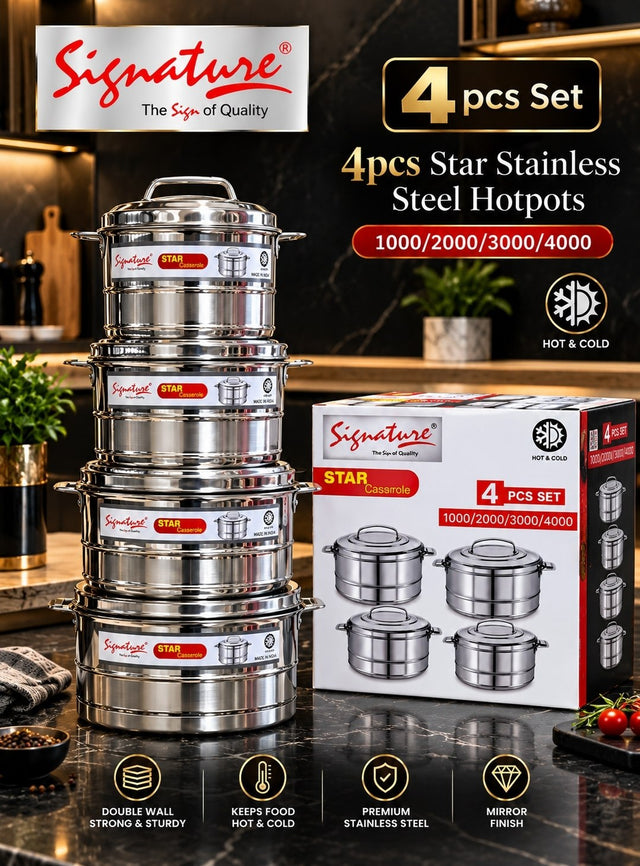 Star Stainless Steel Hotpot Set, 1L to 4L — 4 Pieces