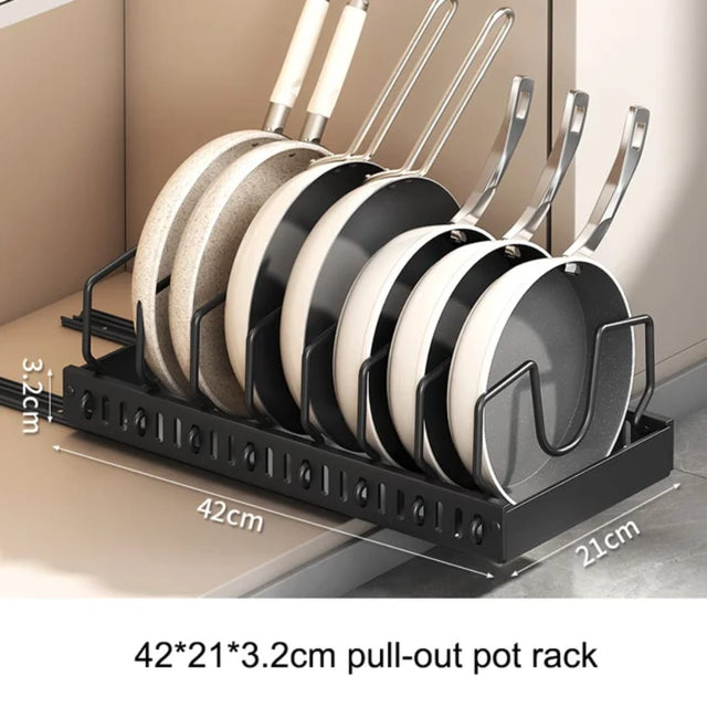 Pot and pan organiser black metal pull out rack with upright lid and pan slots — iDecorators Kenya