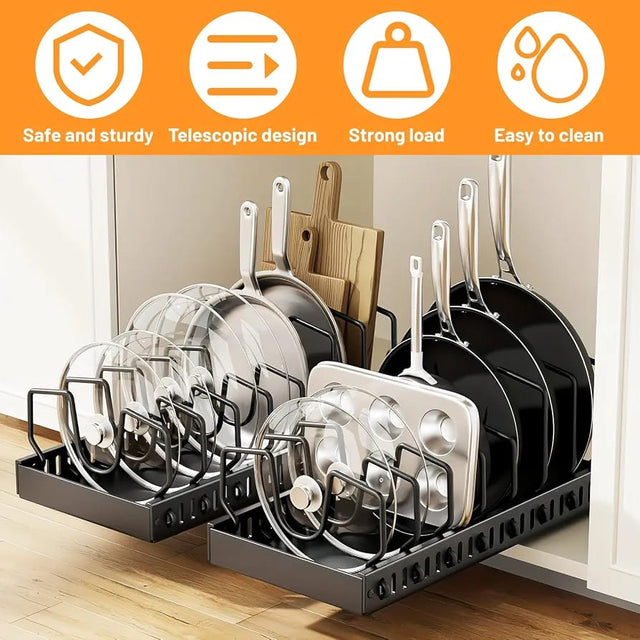 Pot and pan organiser black metal pull out rack, 42 x 21 x 3.2 cm — iDecorators Kenya