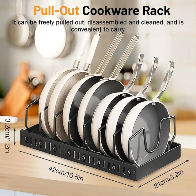 Pot and pan organiser black metal pull out rack with adjustable dividers for kitchen cabinet — iDecorators Kenya