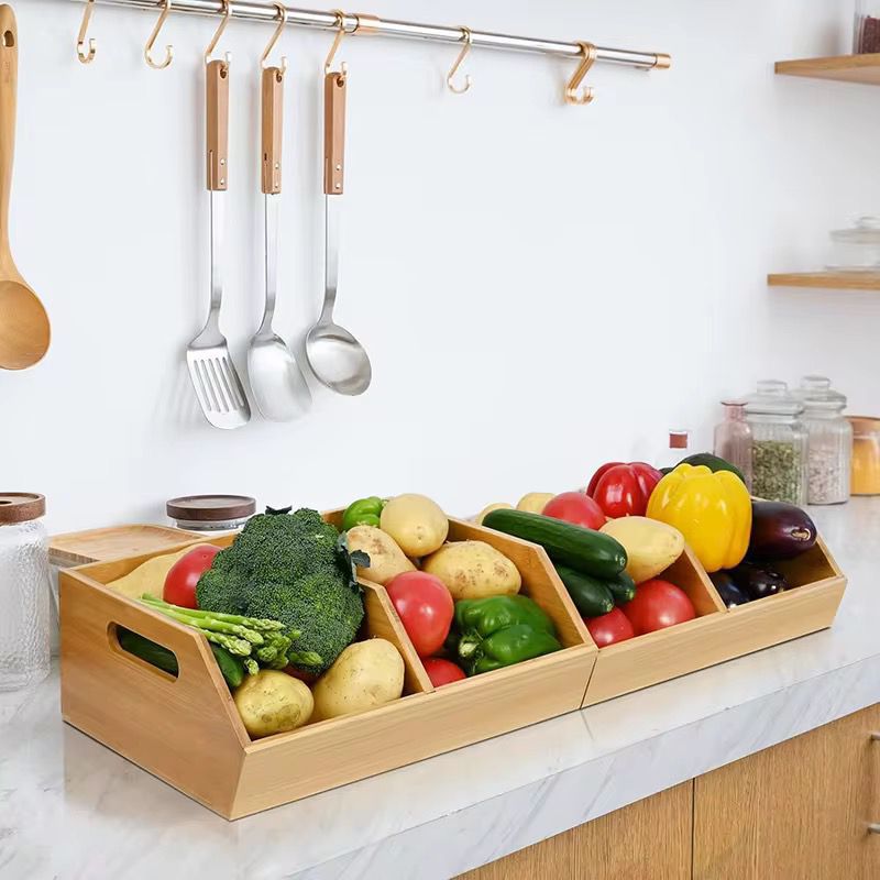 Bamboo pantry organizer/storage bin with removable divider