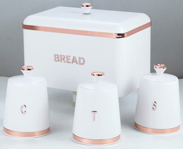 Bread Bin With Three Canister Set With Touch Of Gold