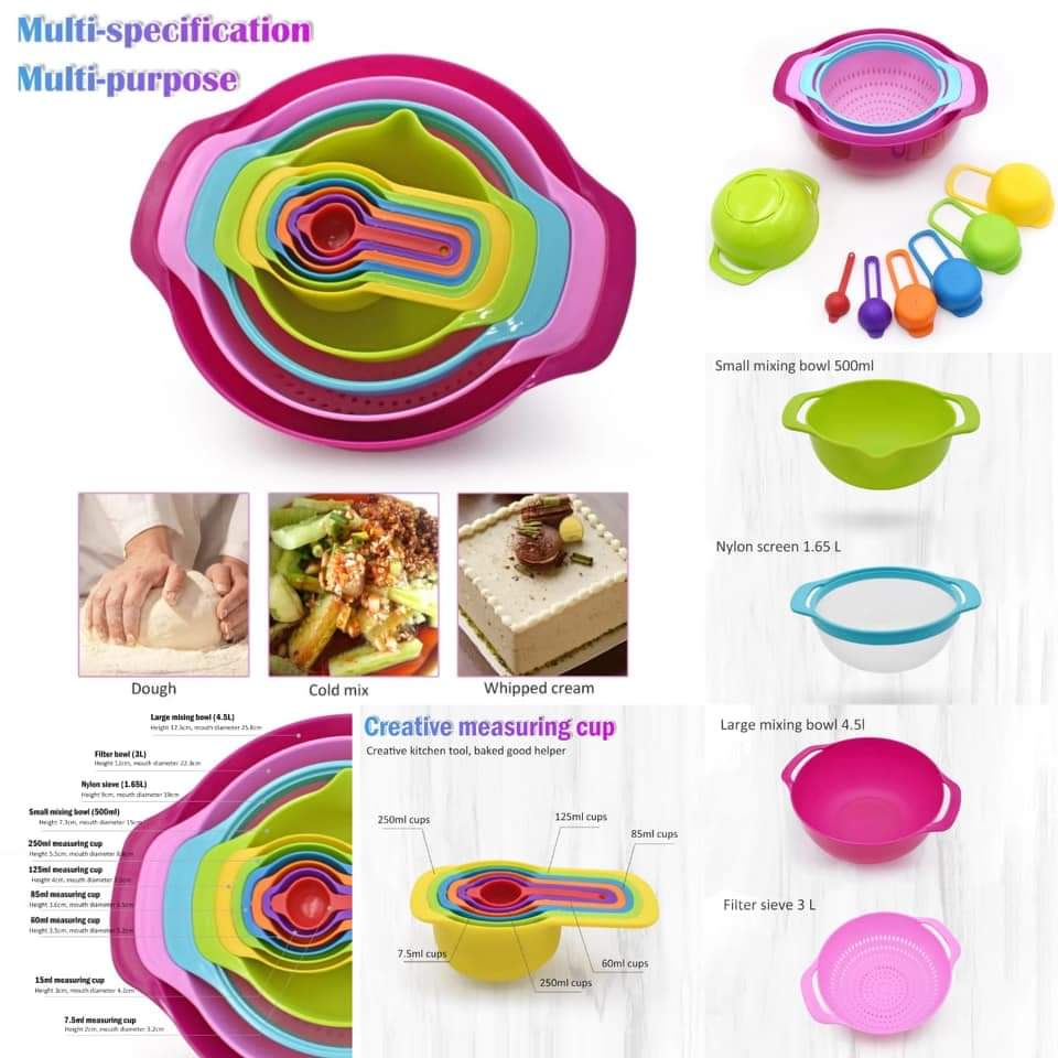 Measuring bowl/sieve &cups 10in1