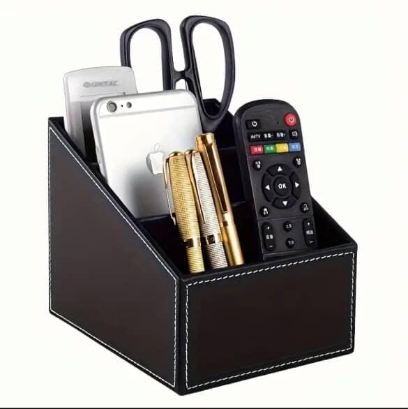 Multi-Compartment Leather Desk / Remote Organizer