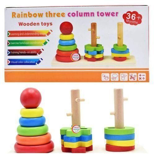 Rainbow Three Column Tower – Wooden Educational Toy (36+ Months)