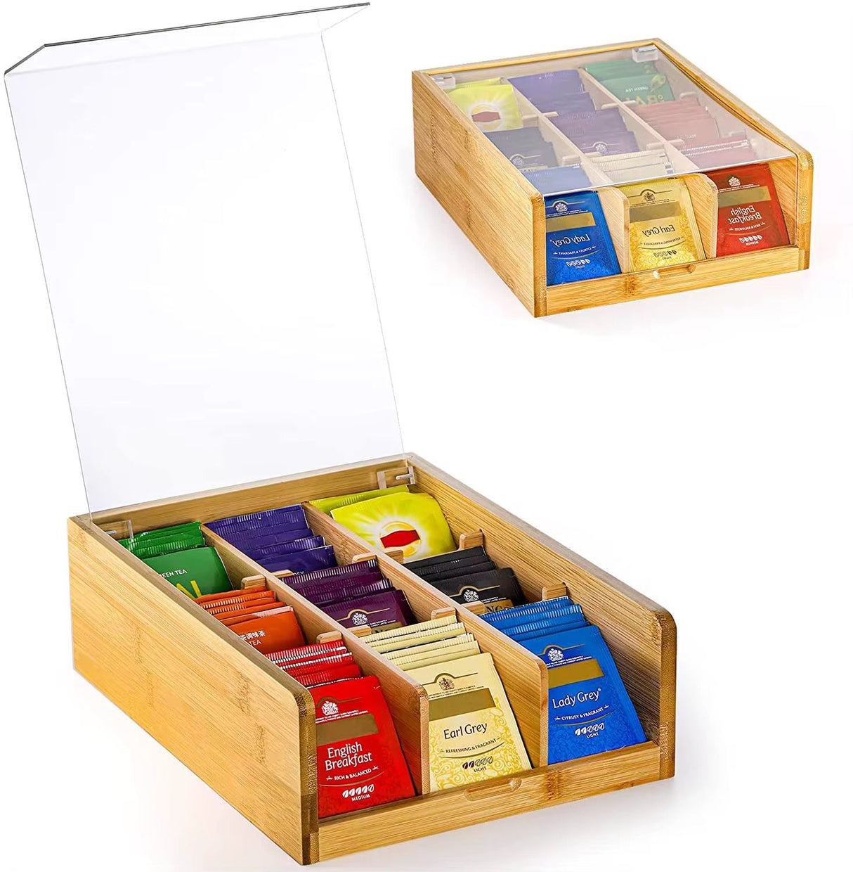 6-Slot Bamboo Tea Bag Organizer