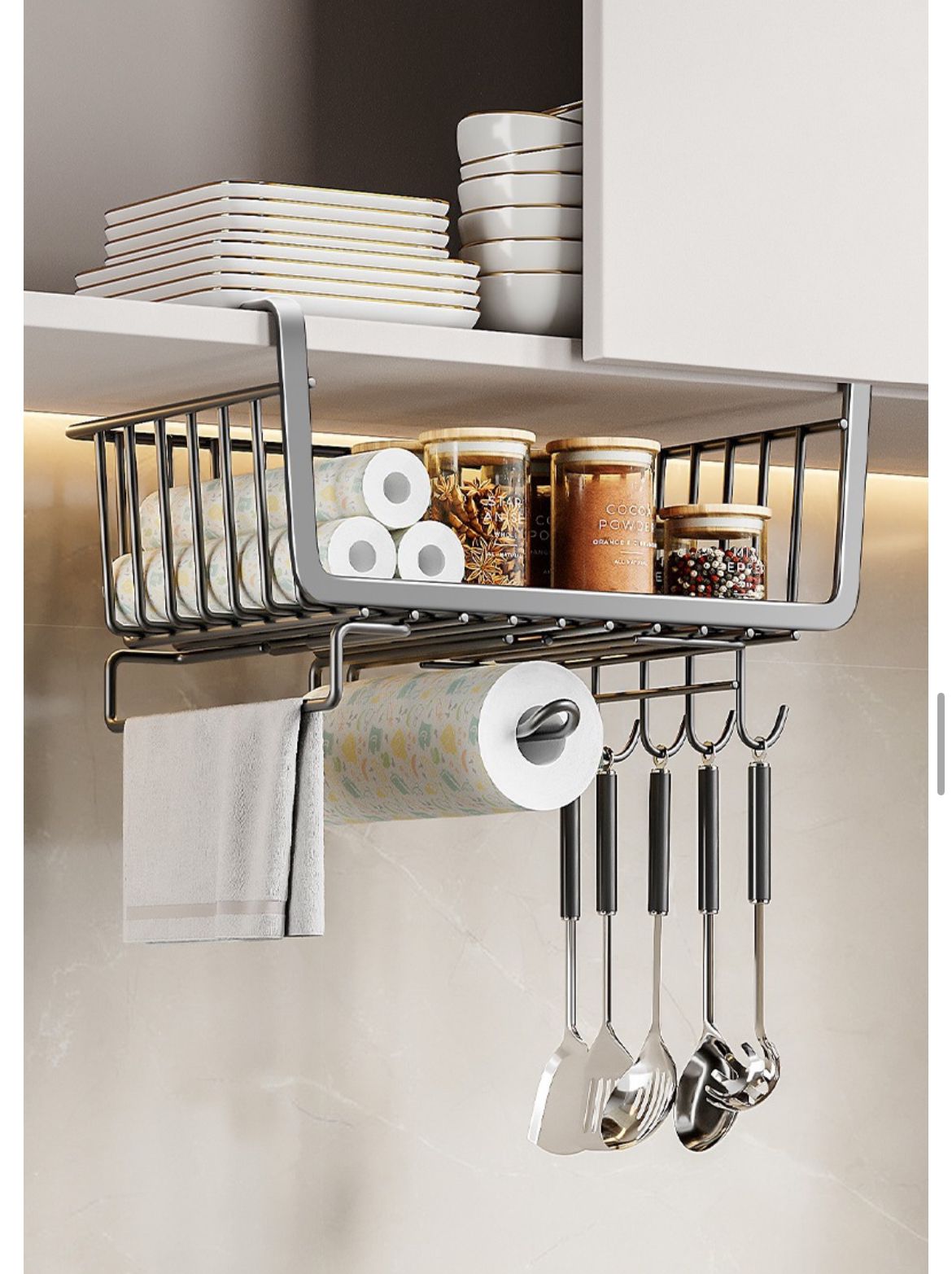Metallic under shelf rack with hooks