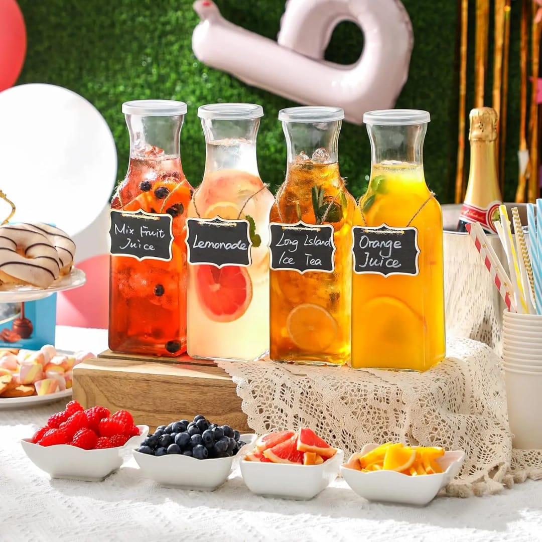 Clear Glass Pitcher Square Carafe with Lid 1 Liter