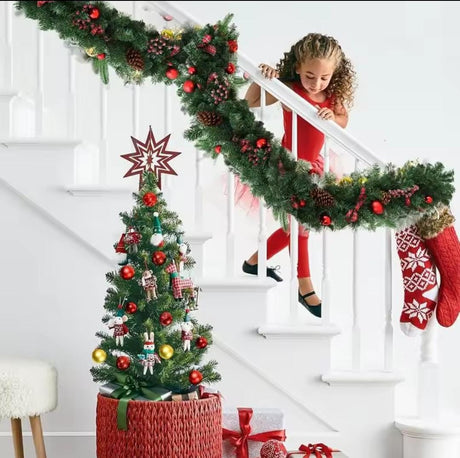 2.7M Christmas Pine Garland — Flocking Cedar Artificial Greenery