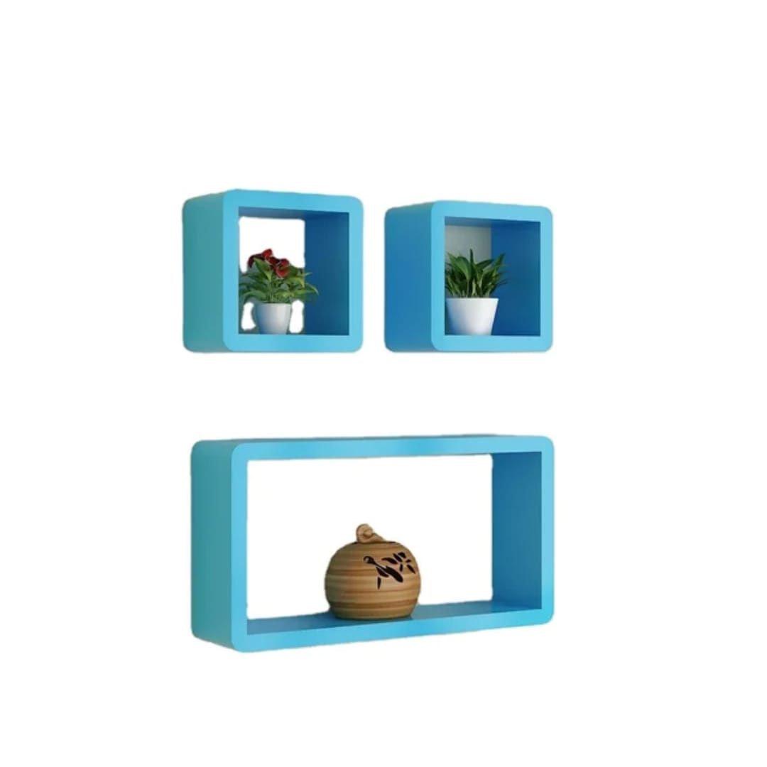 Plastic-Wood Floating Shelves – Set of 3 ( 42.5×21.5 cm & 17.5×17.5 cm sizes)