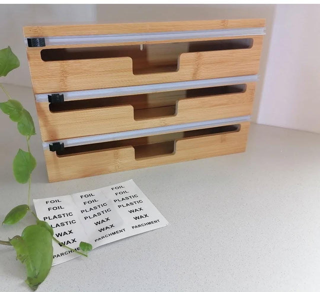 Bamboo wrap dispenser with cutter