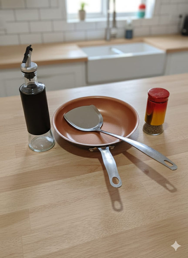 Breakfast cooking set,pan,oil dispenser and salt shaker
