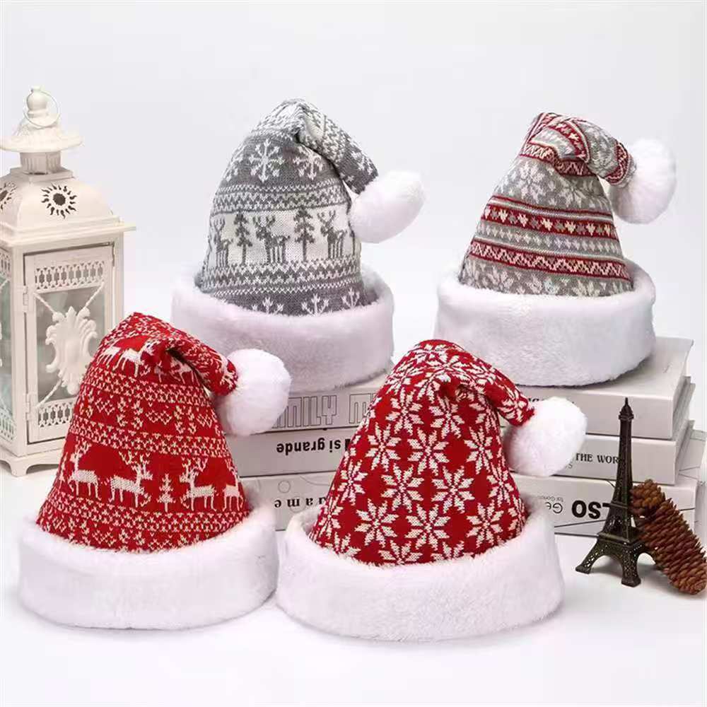 Knitted Plush Christmas Santa Hat (Adult Size)