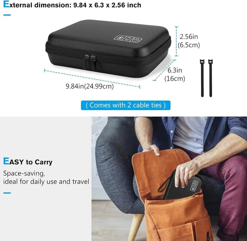TechGear Hard Travel Organizer Case for cables/power bank/mouse etc
