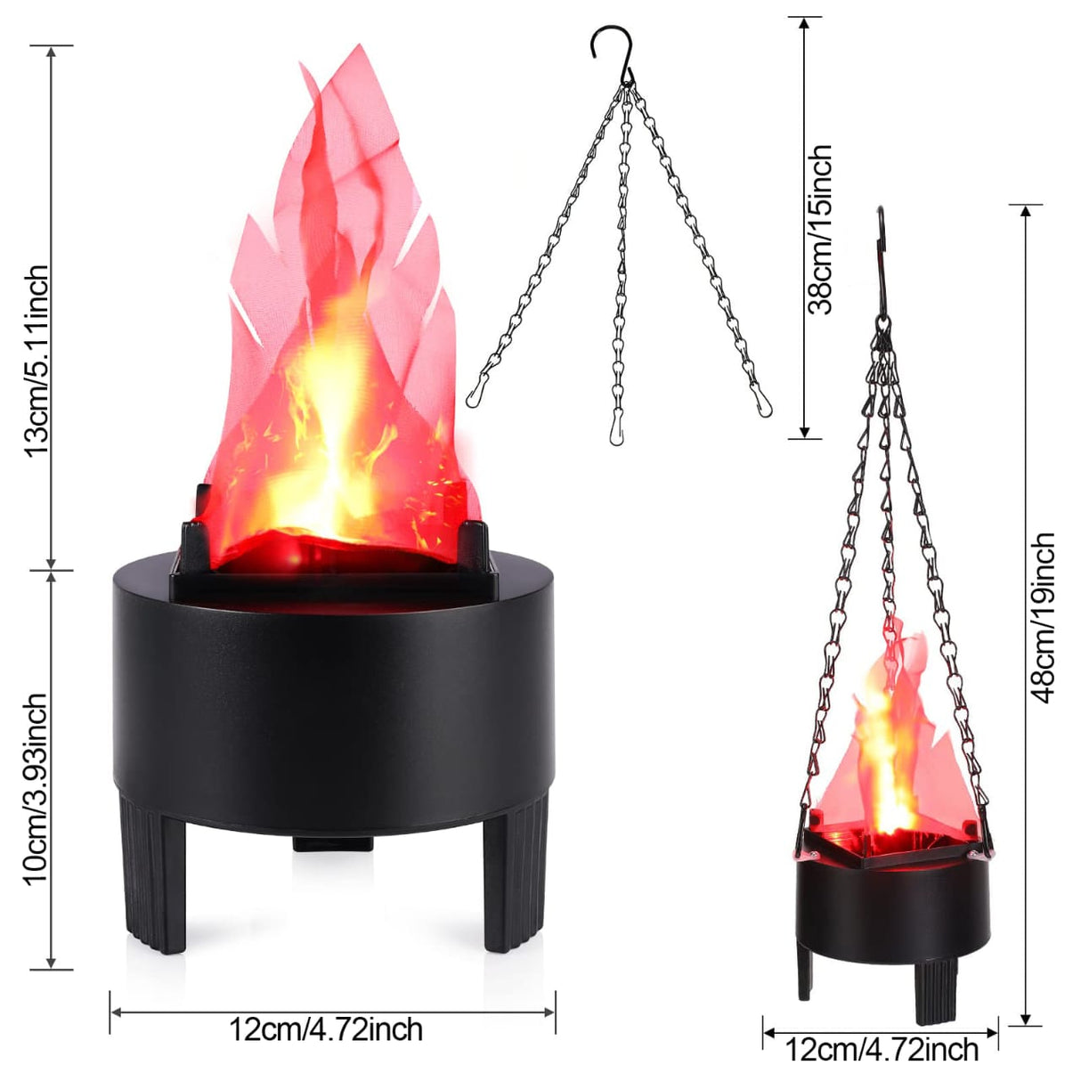 LED Flame Light with Hanging Chain – Decorative Artificial Fireplace Cylinder 12cm