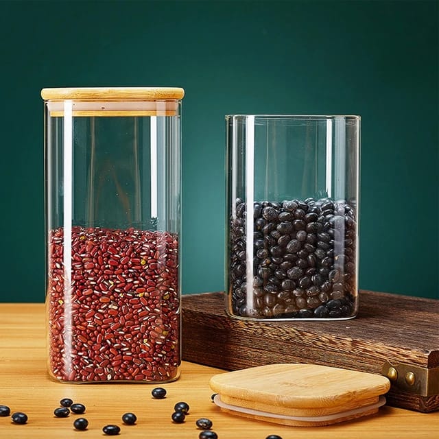 Mason Candy Jars for Spices Bamboo Cover Containers Glass Jars with Lids Cookie Jars Kitchen Jars and Lids