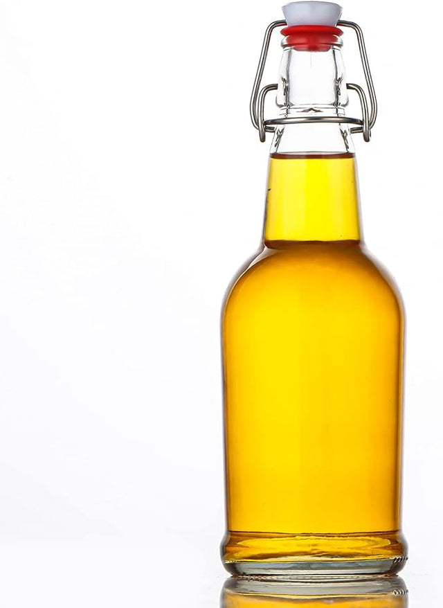Clear Glass Bottle with Airtight Lid for Kombucha, Carbonated Drinks, Brewing, and Fermenting (
