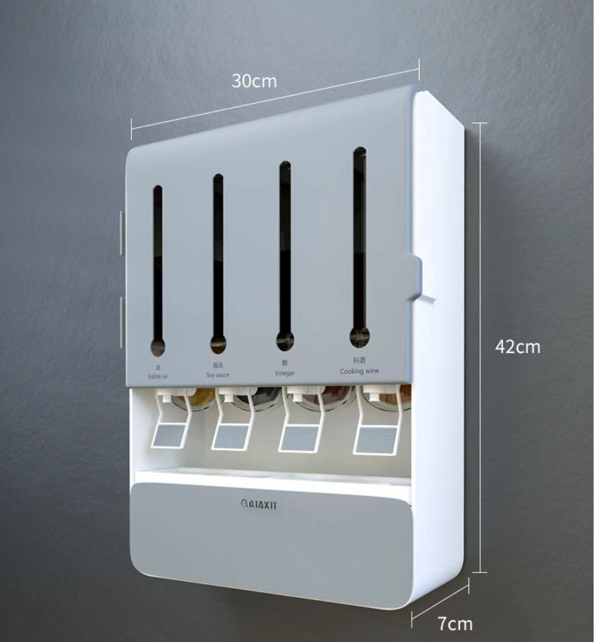 Multipurpose 4-Way Liquid Dispenser with 4 Spice Holders + Spoons