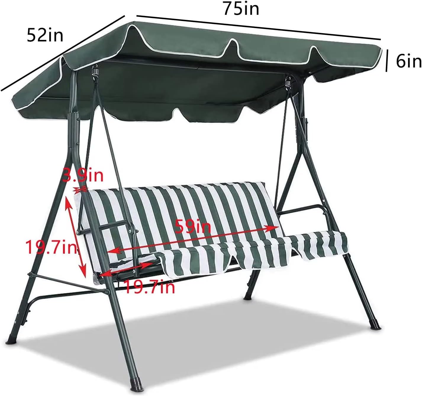 Patio Swing Canopy Cover Set – Waterproof Replacement (Green, 75x52x6 in)