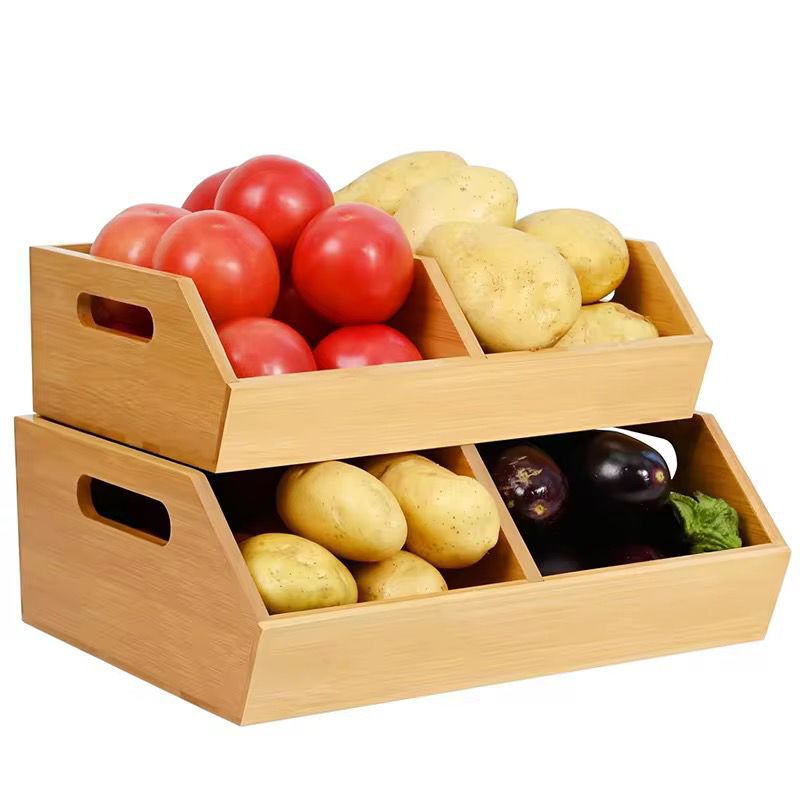 Bamboo pantry organizer/storage bin with removable divider