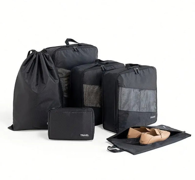6PCS Black Double Zipper Travel Packing Cubes Set grc