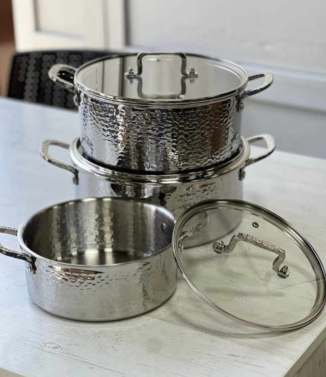 6PCS SET Premium High quality Tripply S/S Stainless steel cookware set with Hammered Patterned design