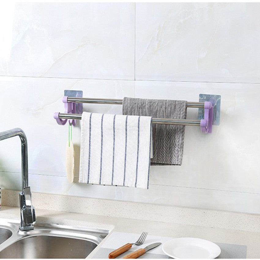Self-Adhesive Double Pole Towel Holder / Rack 54cm