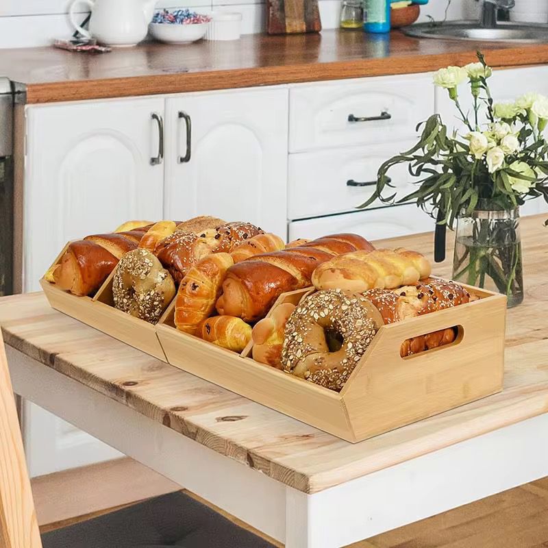 Bamboo pantry organizer/storage bin with removable divider