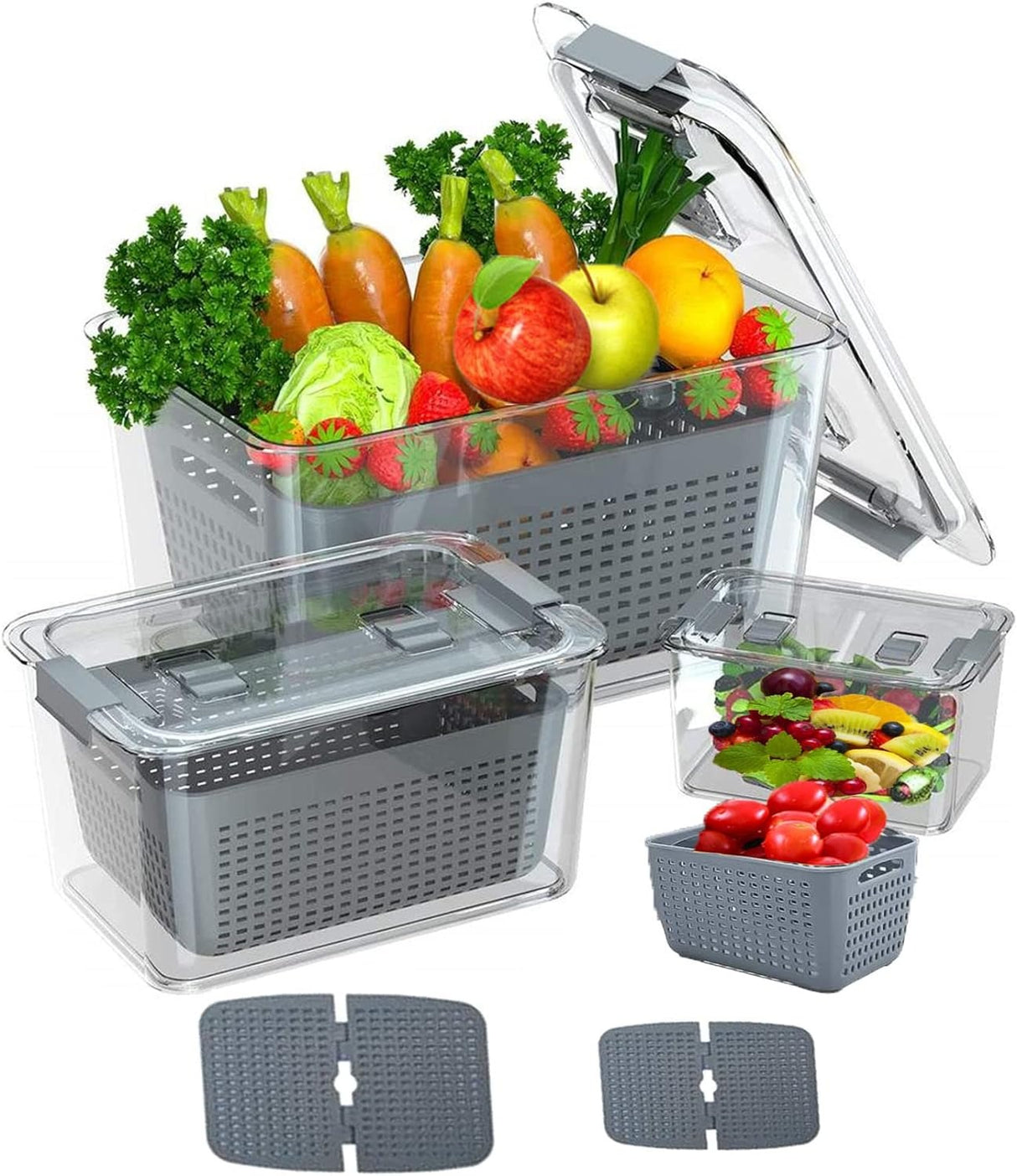 Fresh Food Storage Containers,Fridge Storage Container 4.5 L Keep Fresh Produce Saver BPA Free With Vents, Vegetable Containers For Fruit Salad in Refrigerator
