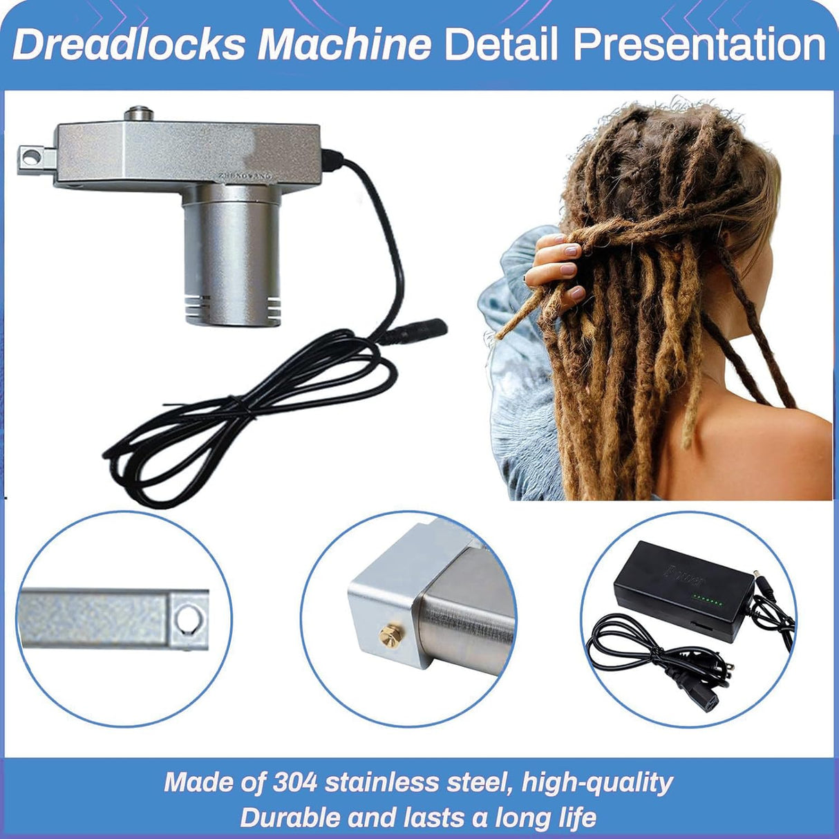 Electric Dreadlocks Maker Machine – With 6mm, 8mm & 10mm Heads