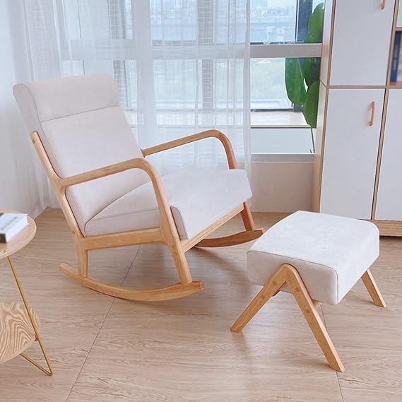 Modern Rocking Chair with Arch Headrest and Seat Cushions Relaxing Padded Seat for Patio Courtyard