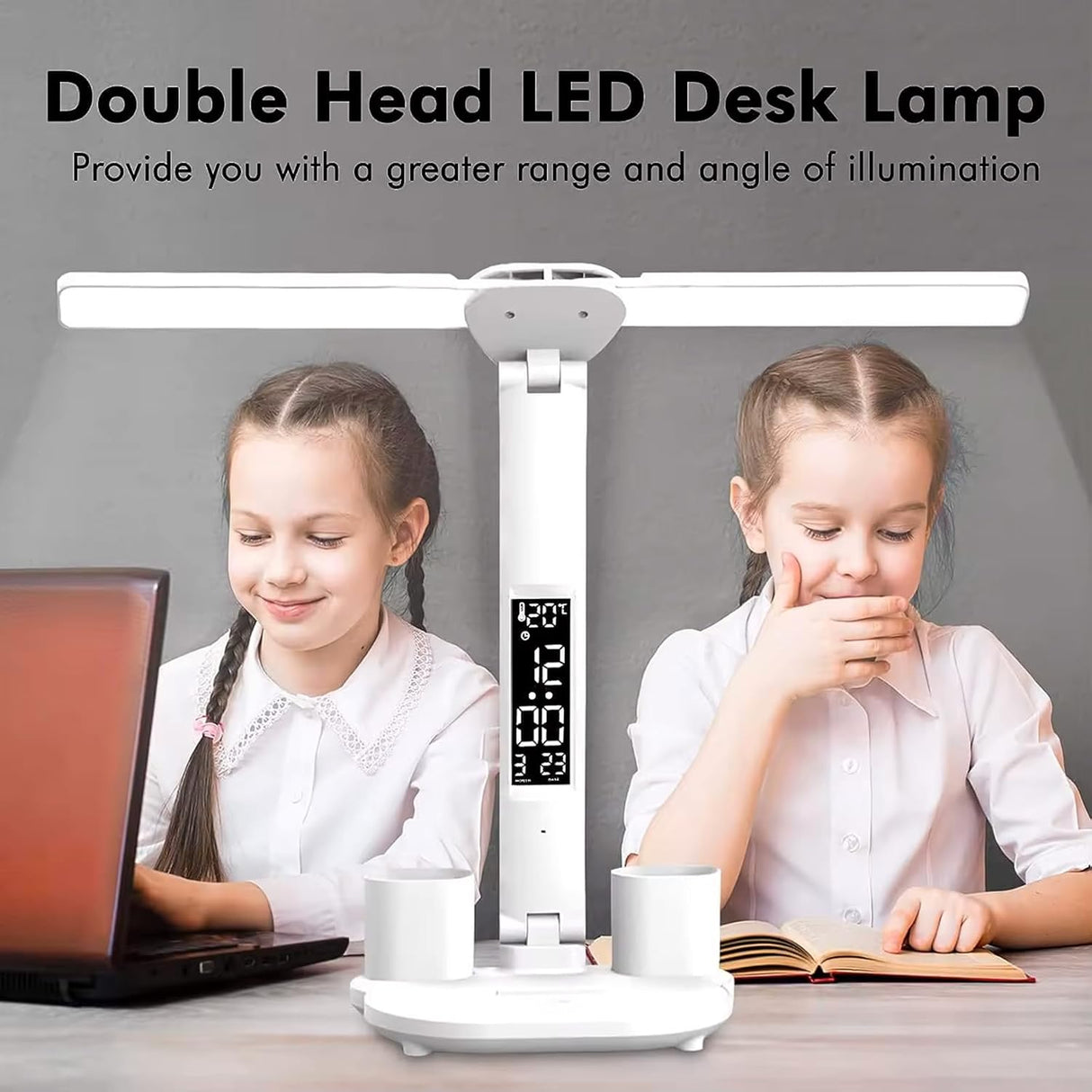 LED Desk Lamp with Dual Heads with pen holder