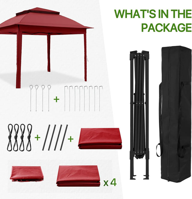 Pop-up Instant Gazebo Tent with 4 Sidewalls Outdoor Canopy Shelter with Carry Bag, Stakes and Ropes, Red