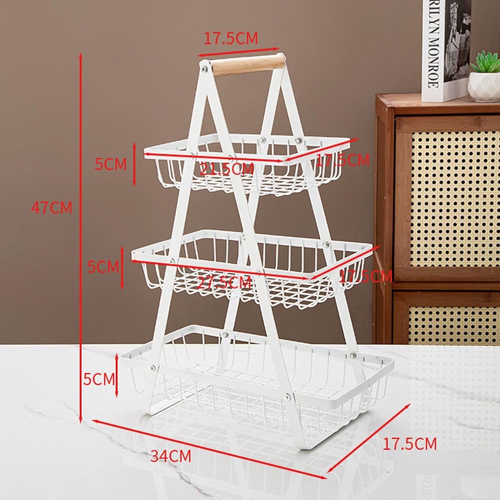 Triangular 3-Layer Metal Fruit Rack — 47 cm Height