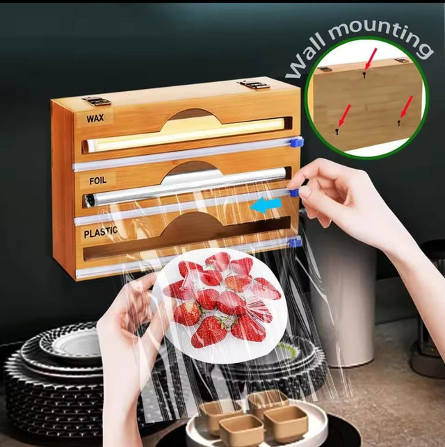 Bamboo wrap dispenser with cutter