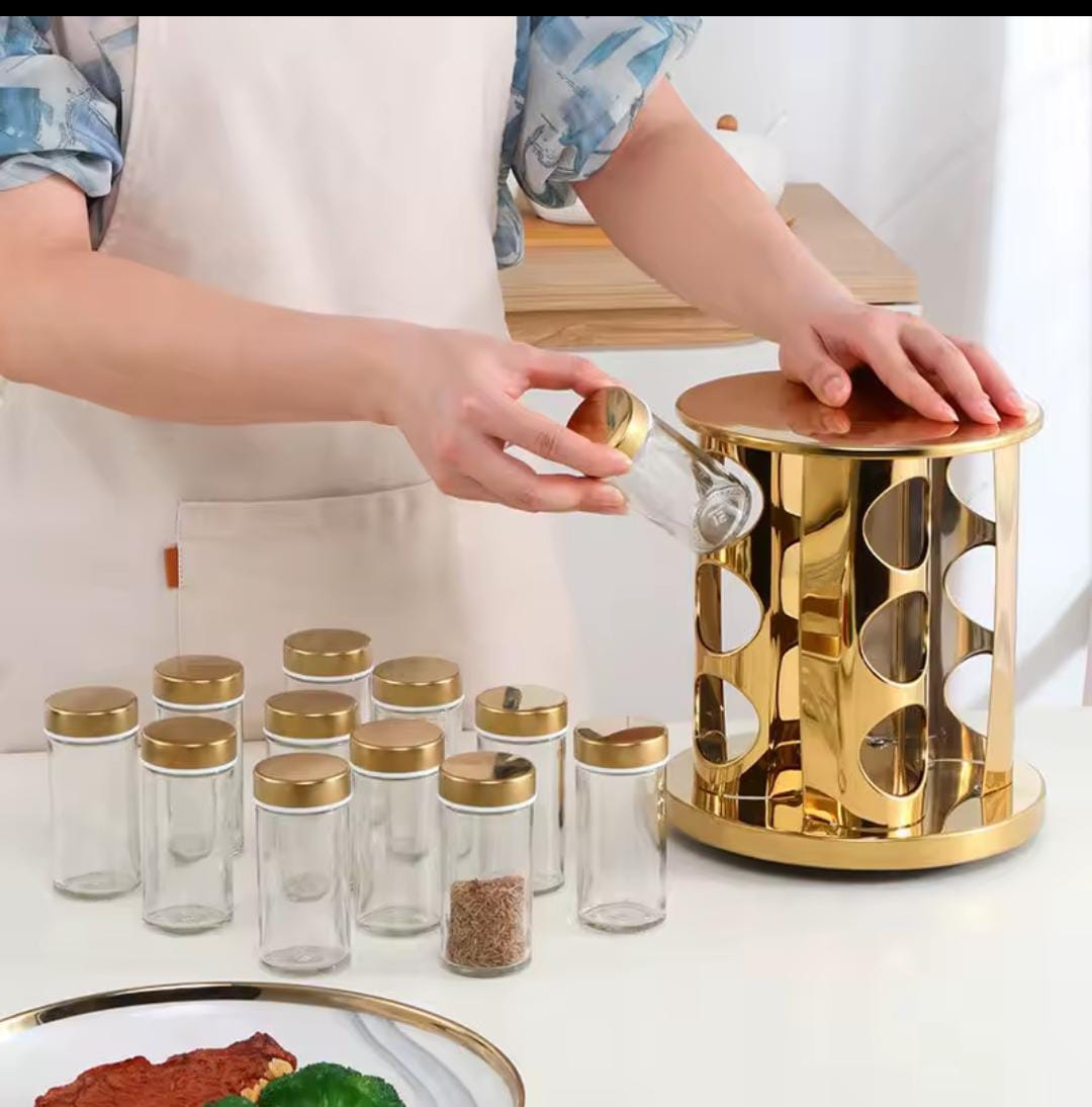 LED Touch Rotating Spice Rack – 12-Jar Organizer