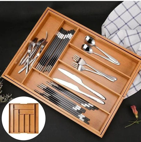 Expandable Bamboo cutlery organizer