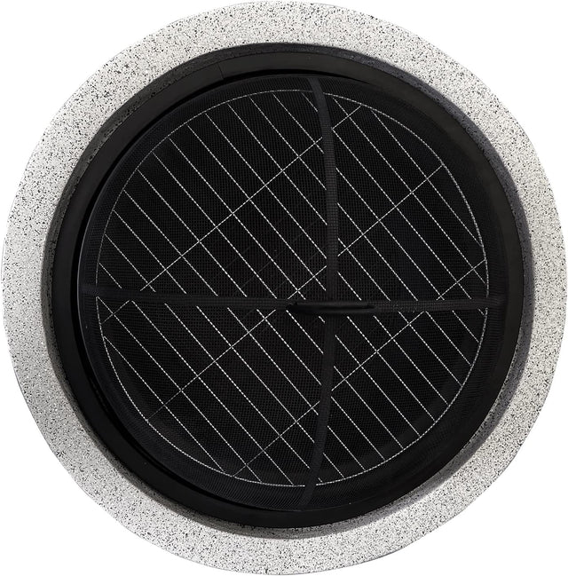Home Round Steel Outdoor Fire Pit Outside Wood Burning Firepit Bonfire with Spark Screen, Firebowl, Poker, Stainless Steel Rack, Charcoal Grill for Patio Garden Backyard BBQ,