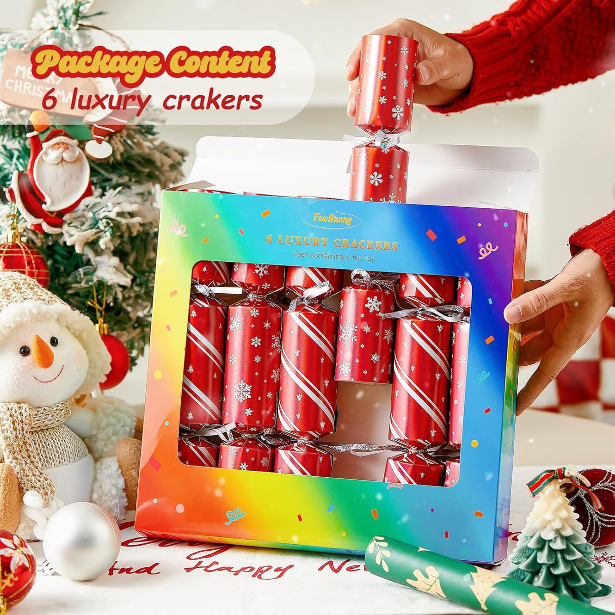 Christmas Party Crackers Set – Festive Red – 6pcs