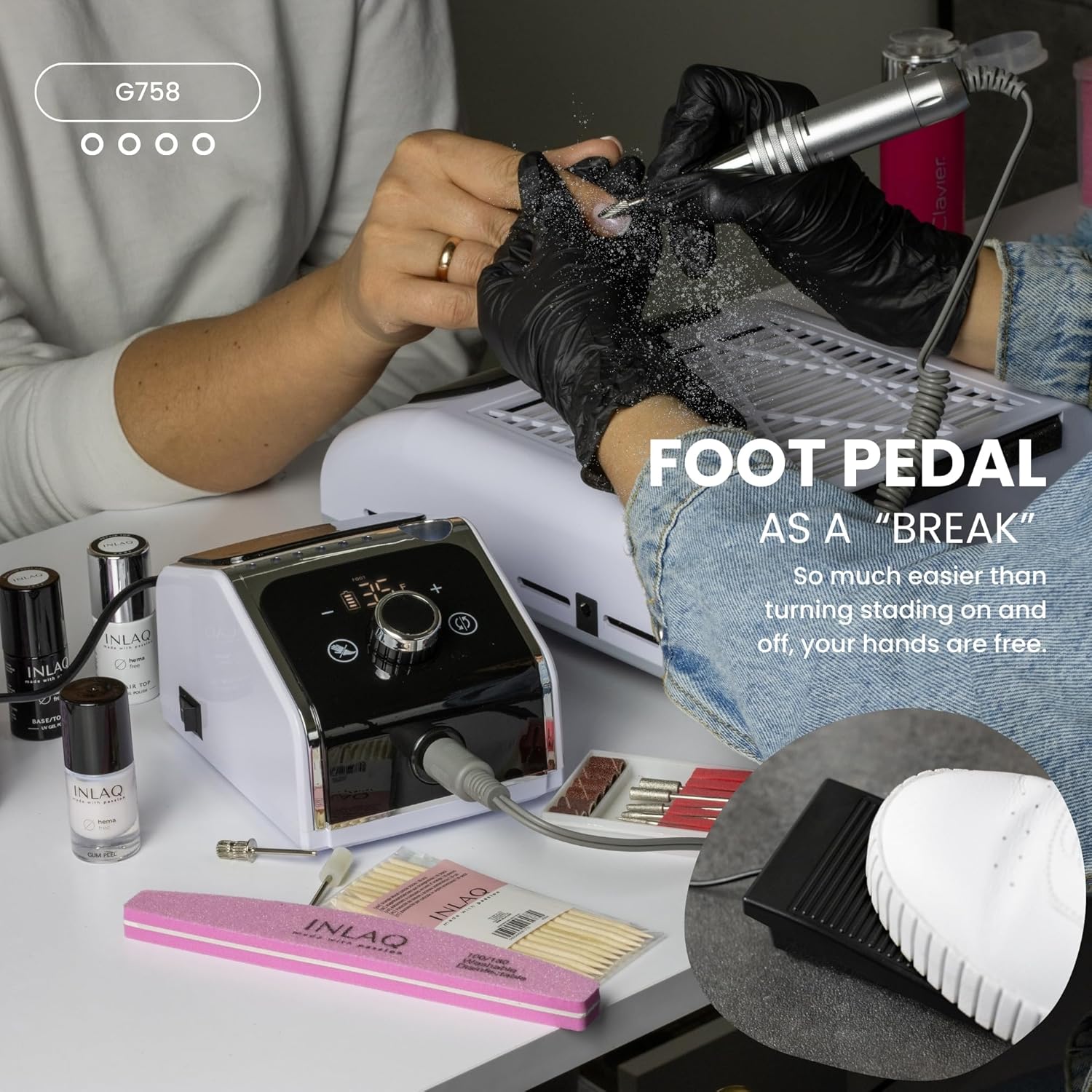 Electric Nail Drill Machine 50W with Foot Pedal – Professional Manicure and Pedicure Set